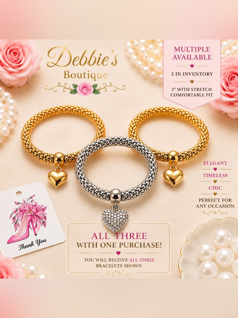Multiple Sets Stack of 3 Gold & Silver Stretch Bracelet Set NWT